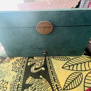 Large Teal Emerald Green Velvet Jewelry Box Organizer Case Display Storage
